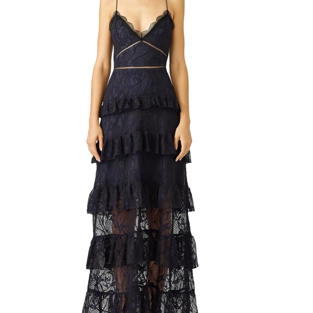 NICHOLAS Navy Lace Tiered Maxi Dress